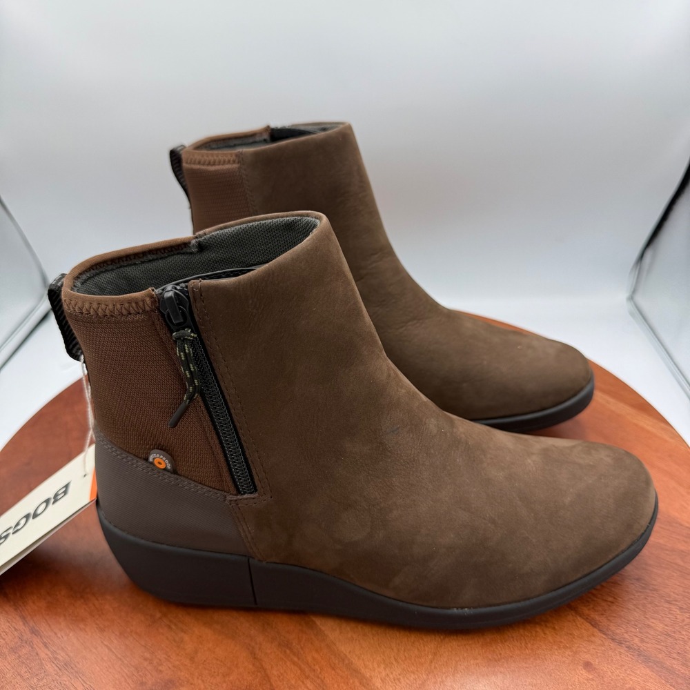 Bogs Vista‎ Rugged Zip Brown Waterproof Leather Ankle Boots Womens 10 73190-200